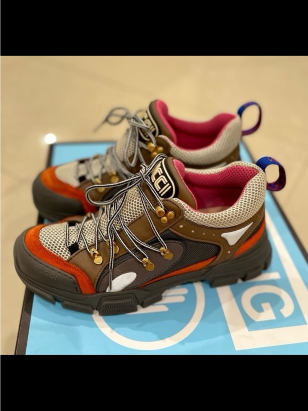 Gucci Flashtrek, Orange & Pink Trail Runner Sneakers
